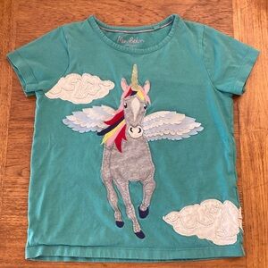 Mini Boden Teal Short Sleeve Tee Shirt with Unicorn
